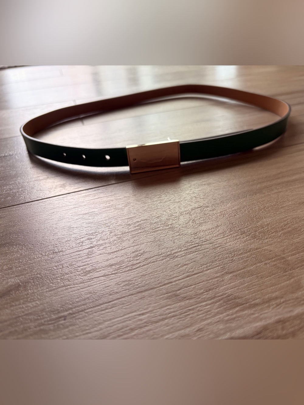 Kate Spade Green Genuine Leather Skinny Belt Rose Gold Buckle Size L